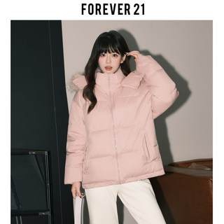 Forever 21 süße rosa daunenjacke mit kapuze und pelzkragen für damen, winter-chic, lockere, warme brotjacke