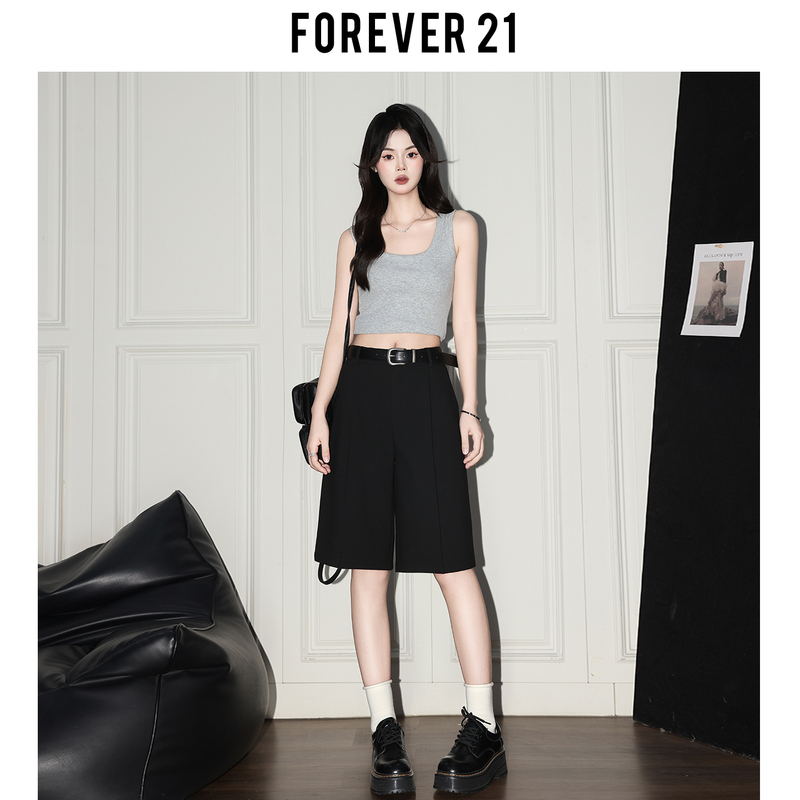 Forever 21 Super Popular Black Wide-Leg Suit Casual Pants for Women, Summer High-Waisted Versatile Shorts, Loose Mid-Length Pants Forever 21 Super Popular Black Wide-Leg Suit Casual Pants for Women, Summer High-Waisted Versatile Shorts, Loose Mid-Length Pants