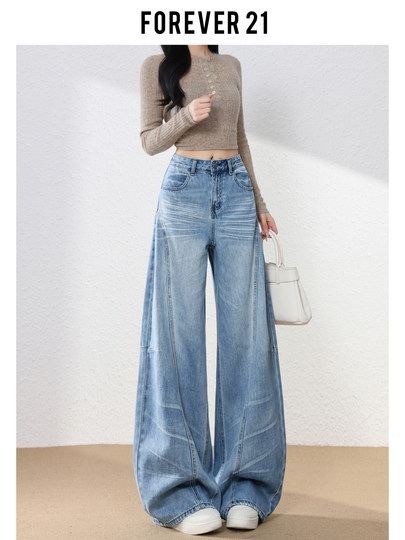 Джинсы Forever 21 в американском стиле, синие, широкие, свободные, с высокой талией, в форме меча, для женщин