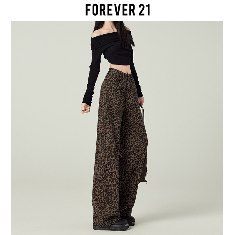 Forever 21 American Style Spicy Girl Leopard Print Wide-Leg Jeans for Women, Autumn High-Waisted Slim Fit Pear-Shaped Narrow Straight-Leg Pants Forever 21 American Style Spicy Girl Leopard Print Wide-Leg Jeans for Women, Autumn High-Waisted Slim Fit Pear-Shaped Narrow Straight-Leg Pants