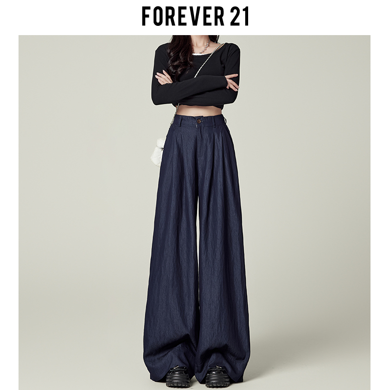 Forever 21 High-End Vintage Dark Blue Casual Cotton and Linen Pants for Women, American Style Drapey High-Waisted Wide-Leg Floor-Length Pants Forever 21 High-End Vintage Dark Blue Casual Cotton and Linen Pants for Women, American Style Drapey High-Waisted Wide-Leg Floor-Length Pants