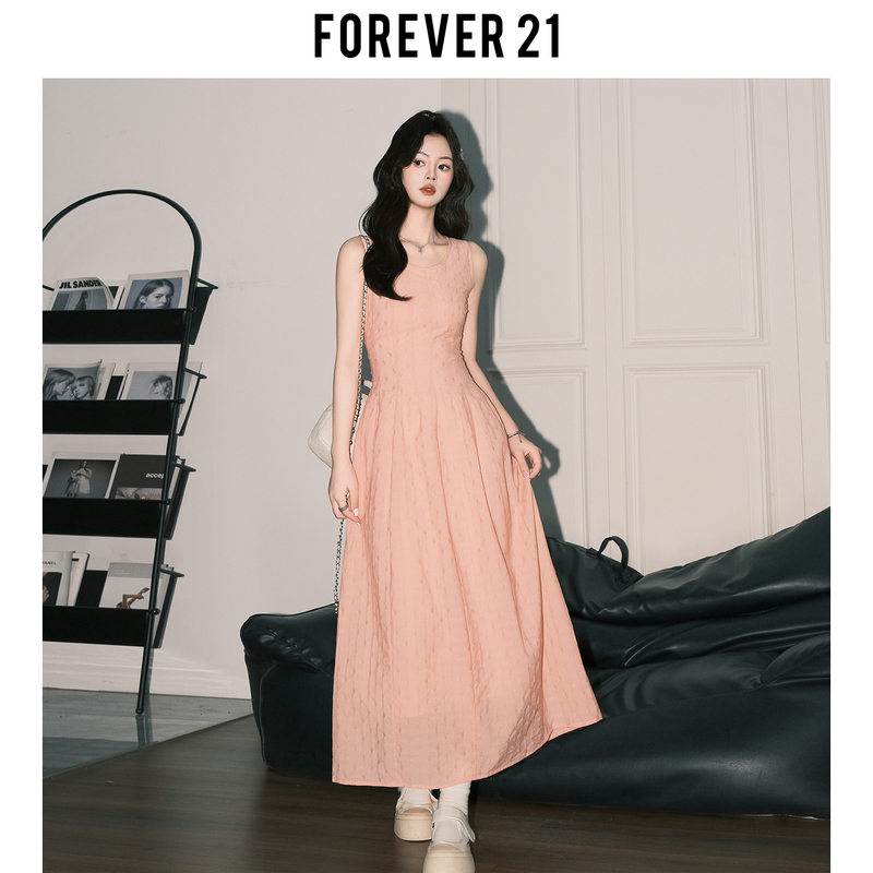 Forever21 Gentle Pink French-Style Waist-Cinching Vest Dress for Women, Stunning Jacquard A-Line Long Holiday Dress Forever21 Gentle Pink French-Style Waist-Cinching Vest Dress for Women, Stunning Jacquard A-Line Long Holiday Dress