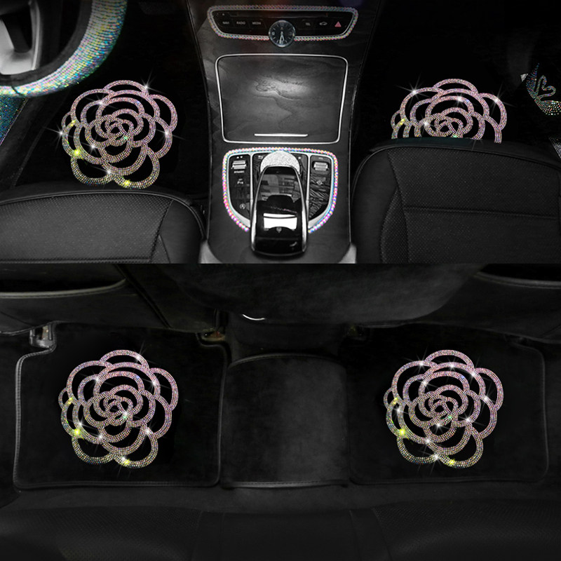 Car velvet mat Easy to clean Waterproof diamond set female car mat Bicycle car floor mat Carpet type general purpose
