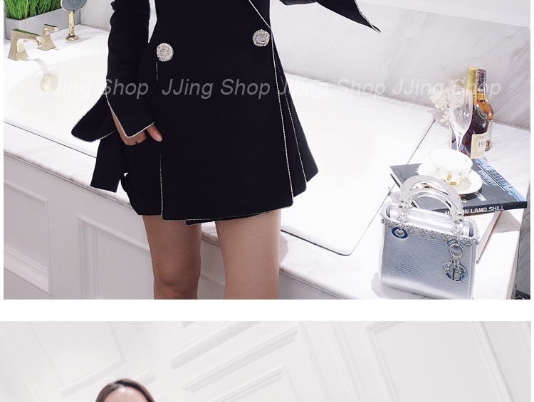 JJing Jingjing độc quyền ban đầu tùy chỉnh Slim rhinestone khóa áo khoác phù hợp trong phần dài áo măng tô nữ
