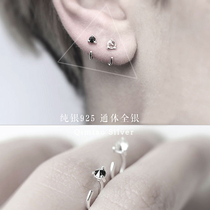 New 925 sterling silver black zircon earrings feminine temperament cold wind simple wild couple stud earrings ear buckle raise ears