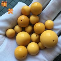 Natural raw ore Myanmar yellow beads High-end Wen play Peizhu accessories Custom Myanmar topaz egg yolk material round beads old beads