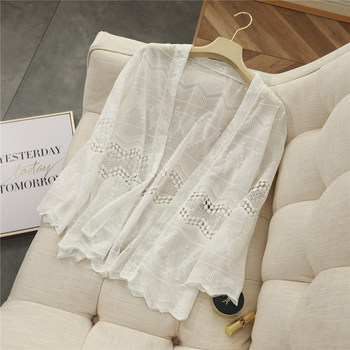 ຫາດຊາຍແລະທະເລຊາຍ super fairy lace cardigan ເຄື່ອງນຸ່ງປ້ອງກັນແສງແດດຂອງແມ່ຍິງດູໃບໄມ້ລົ່ນ blouse hollow vacation outer shawl air-conditioning shirt jacket