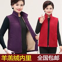 Middle-aged waistcoat female spring and autumn mother fleece wear fleece outer wearing fleece vest solid color stand neck coat