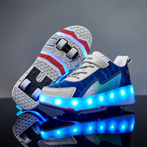 Rechargeable pulley shoes with lights boys wheeled shoes student flying shoes four-wheeled childrens heelys shoes deformable and retractable