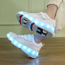 Childrens double-wheeled shoes with lights Heelys shoes boys four-wheel skates girls sports shoes walking wheel shoes