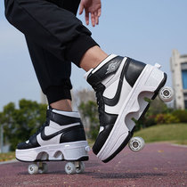 Child Storm Wheels Skating Shoes Boys Sports Skate Girl Big wheel One-key-shrink breathable adult Deformed Shoes