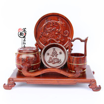 Mahogany son bucket three sets of ornaments solid wood red sandalwood carving son bucket wedding gift dowry toilet