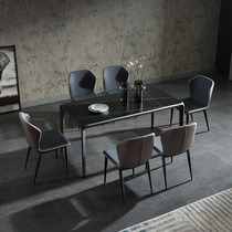 Italian light luxury dining table small apartment rectangular rock board table one table six chairs Table Table and Chair combination table home