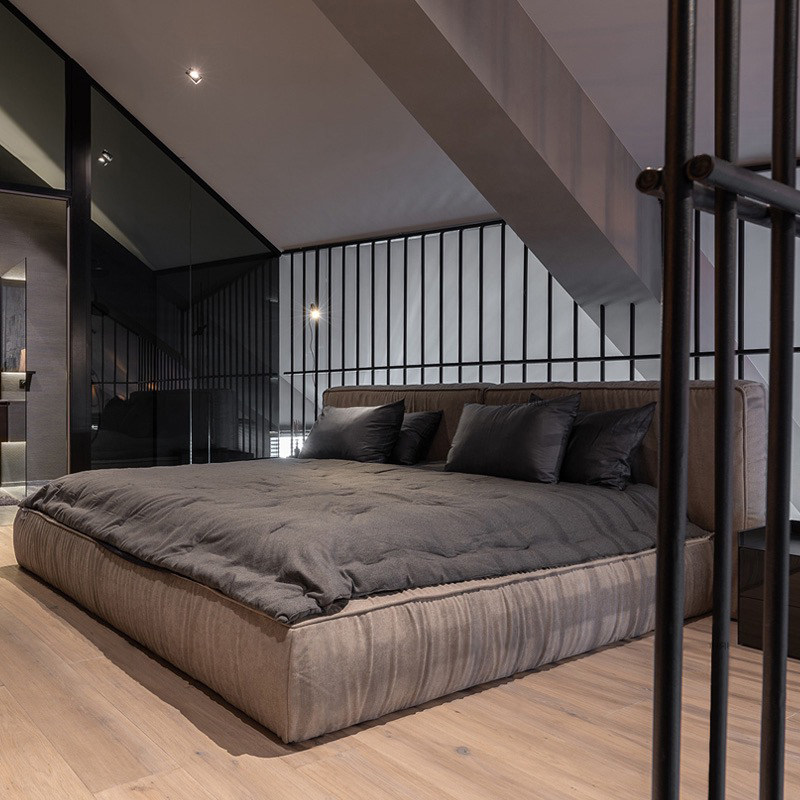 Technology fabric bed Simple modern Nordic removable and washable double bed master bedroom leather bed gray tatami cloth bed