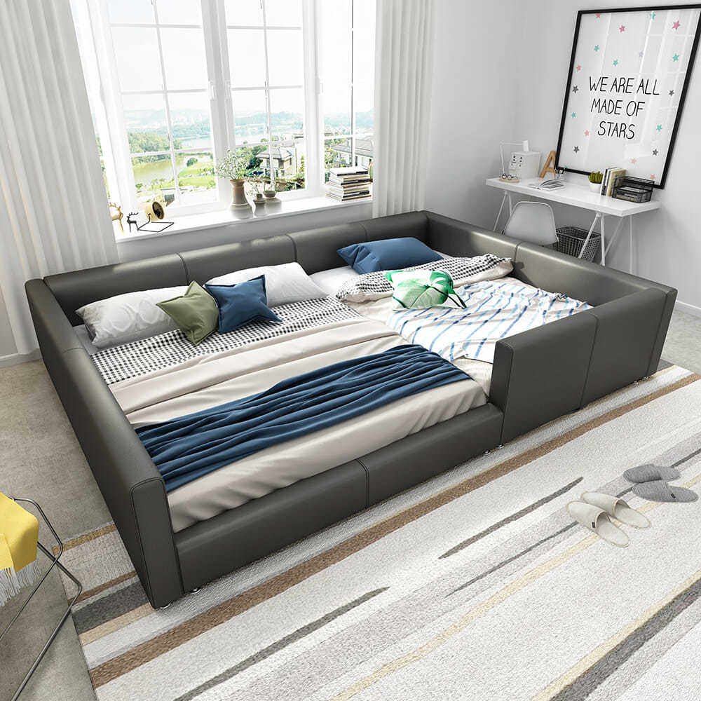 Tatami bed leather bed double bed parent-child big bed 2 2x2 4 meters modern minimalist master bedroom second child family bed