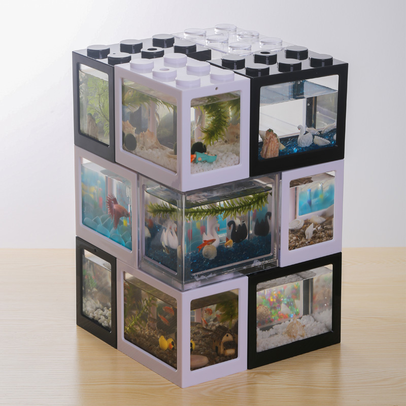 Small bucket fish tank Lego viewing box mini hand box Super White Desktop row tank landscaping bottle seaweed aquarium