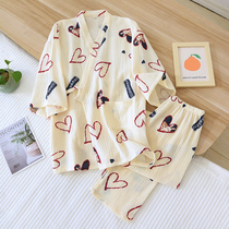Sleepwear Spring and Autumn Girl Pure Desire Windy White Moon Light Pure cotton cotton cloth and long sleeves Long pants Summer New suit