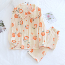 Sleepwear Spring Autumn style Girls pure cotton double layer gauze Long sleeves Long pants Two sets 2022 New home Suits Suit Thin