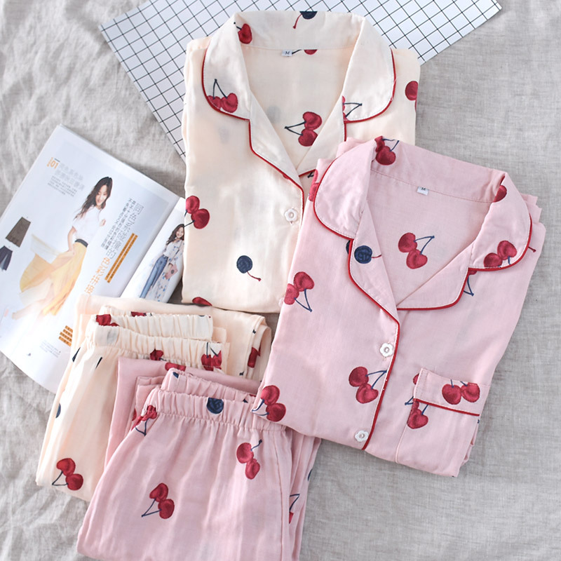 Cặp đôi mẫu Nhật Bản mùa xuân và mùa hè mùa thu cotton gạc đồ ngủ nam và nữ cotton lỏng phiên bản mùa hè của bộ đồ dịch vụ gia đình nhà may đồ bộ đẹp
