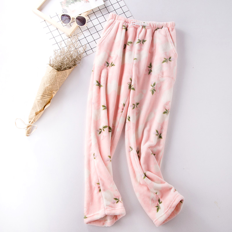 Quần mùa đông nữ giản dị quần nhung san hô ngủ quần dày quần flannel đồ ngủ Quần nữ mùa đông tăng quần ngố nam