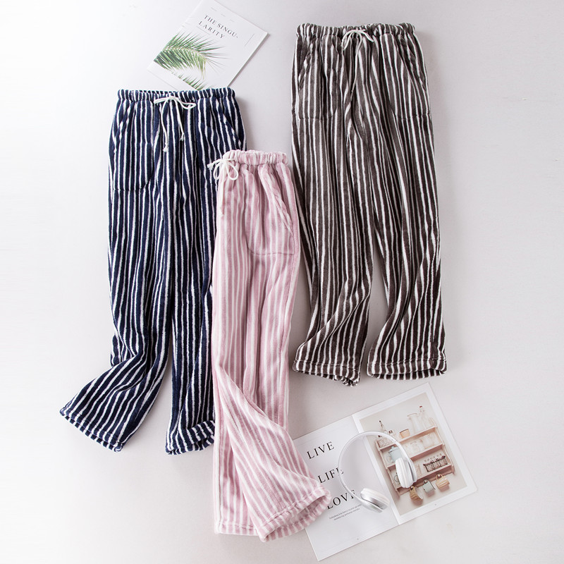 Quần flannel nhà mùa thu và mùa đông dày nam và nữ quần lông cừu san hô cộng với nhung ấm đôi vợ ngủ quần kích thước lớn quần đùi nữ