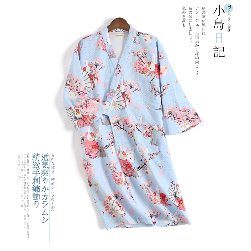 Áo ngủ cotton nữ dài tay có lớp vải không khí dày áo len dài áo ngủ dịch vụ tại nhà mùa thu và mùa đông áo choàng tắm áo ngủ nam