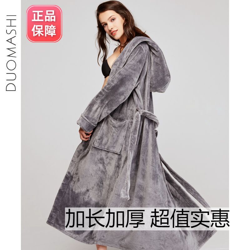 Thickened Fleece Bathrobe for Tall Women, Winter Long Hooded Nightgown, Coral Fleece Sleepwear, Bathrobe, Morning Robe, Couple's Bathrobe for Men Thickened Fleece Bathrobe for Tall Women, Winter Long Hooded Nightgown, Coral Fleece Sleepwear, Bathrobe, Morning Robe, Couple's Bathrobe for Men