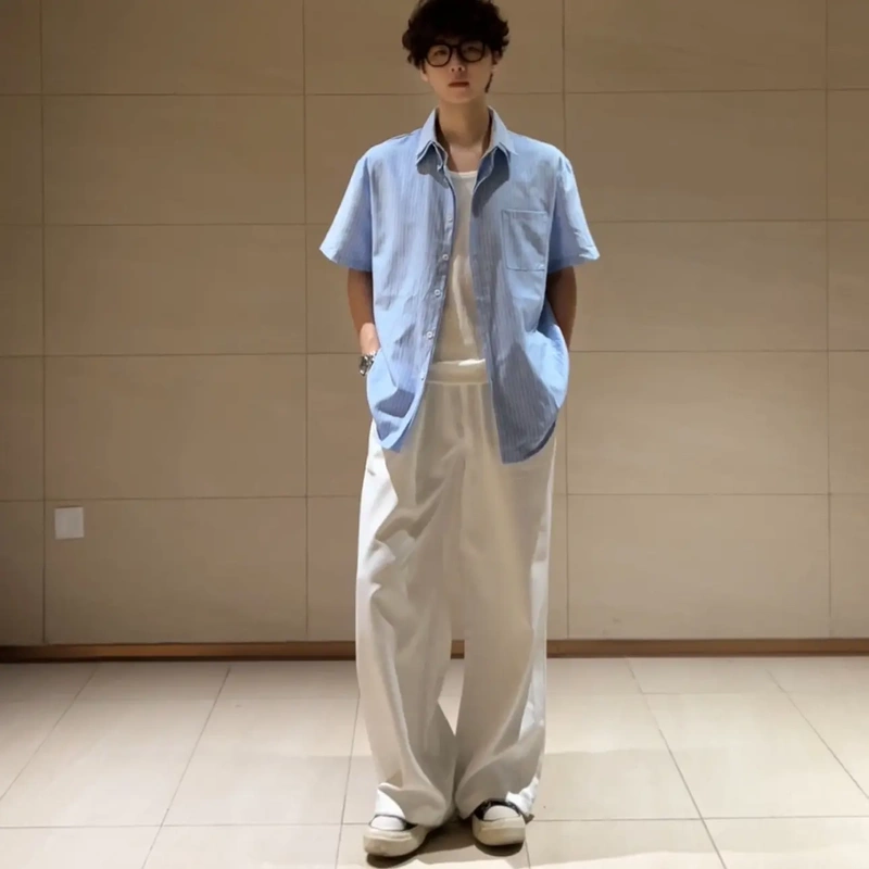 Agong Original Design High-End Striped Short-Sleeved Shirt Men's Loose Casual Versatile Trendy Shirt 2620