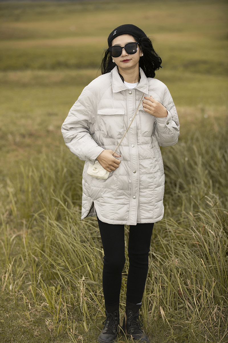2021 white duck down mid-length fashion literary style casual suit down jacket thin section 60-70G Republic of China style 90