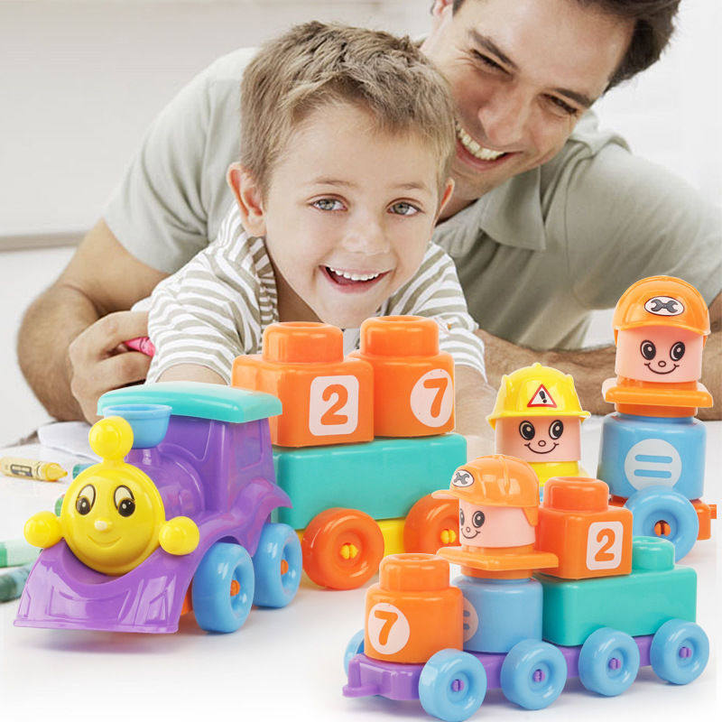Baby large particle plastic assembly early teach development right brain puzzle thicker plug toys