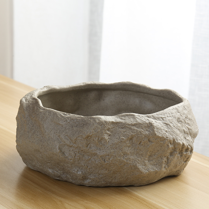 Narcissus Flower Pot, Ceramic Imitation Stone Bonsai Pot, Non-Porous Container for Green Radish and Pennywort, Tulip Hydroponic Vessel