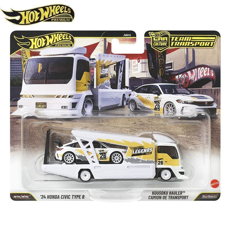 Hot Wheels Car Culture Iron Base Rubber Tire Honda Civic Transport Fleet Alloy Car Model for Boys