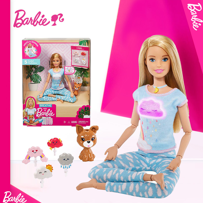 Barbie's Meditation Moment Doll Pets Five Acoustic Effects Girls Posing As A Family Wine Toy Gift GMJ72