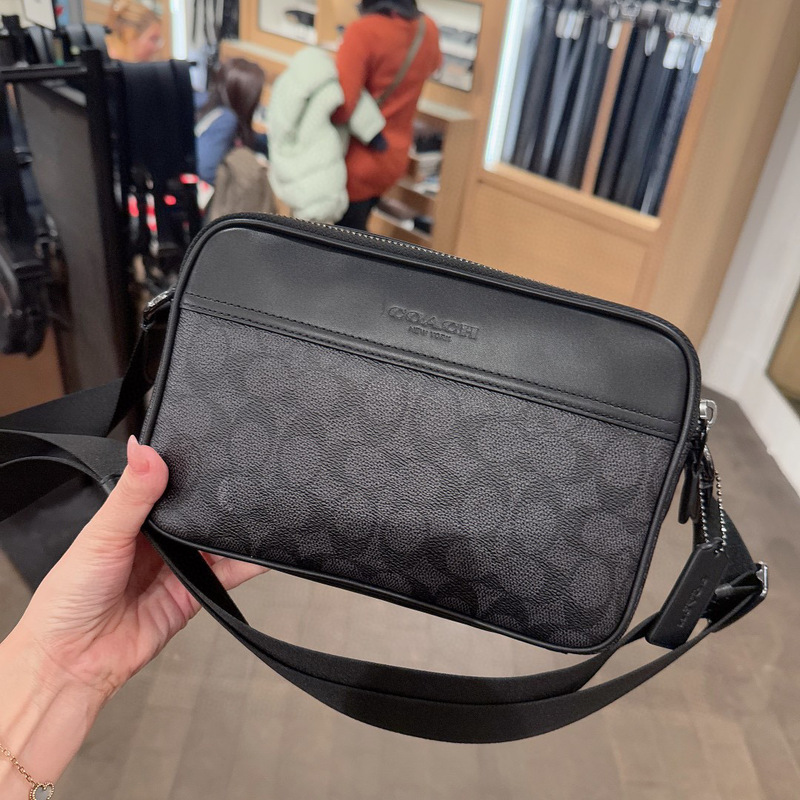 Coach Men's Camera Bag Double Zipper Graham23 Shoulder Crossbody Bag Boston Two-In-One Men's Bag