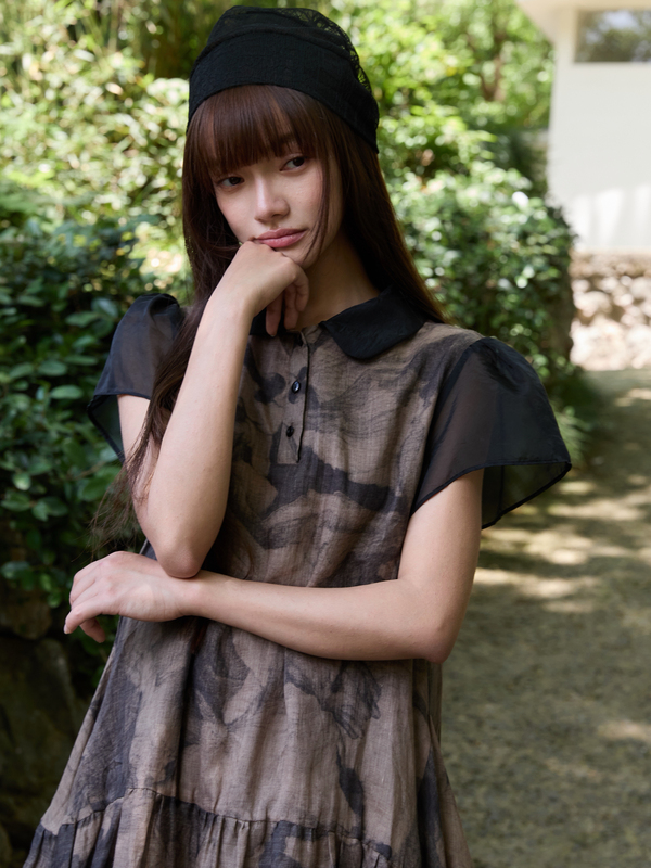 Headsortails "Bookplate Style" Wabi-Sabi Brown and Black Contrast Fake Two-Piece Ramie Breathable Dress Headsortails "Bookplate Style" Wabi-Sabi Brown and Black Contrast Fake Two-Piece Ramie Breathable Dress