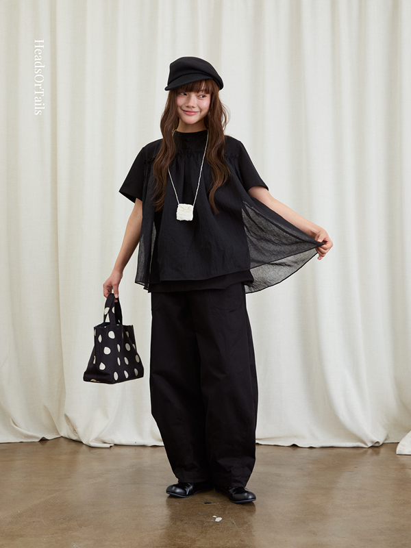 Headsortails "Fufu" Spring and Summer Double-Layer Spliced Light Gauze Japanese Design 100% Cotton Short-Sleeve