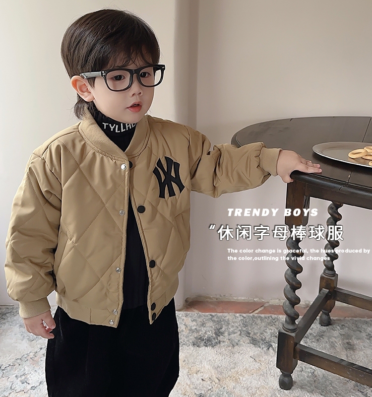 Baby Boy's Quilted Jacket, 2025 Autumn and Winter Style, Cool and Stylish Children's Clothing for 1-3 Years Old, Cotton Coat, Double-Layered Cotton Jacket, Thin Cotton 4