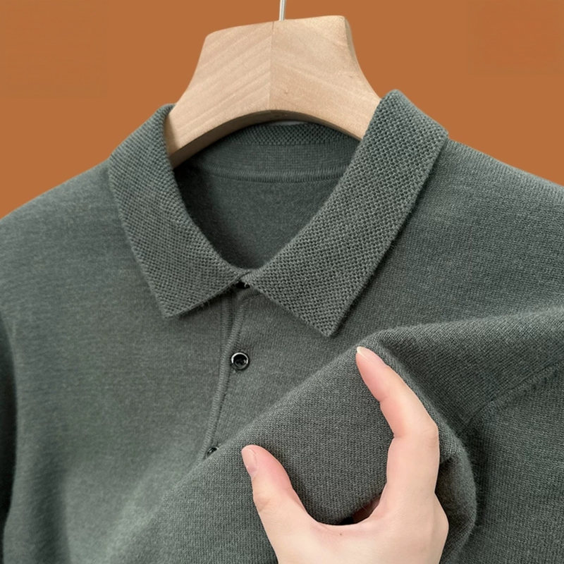 Jeep Jeep Solid Color Polo Knitwear Men's Autumn and Winter Business Casual Lapel Pullover Sweater Base Layer for Men