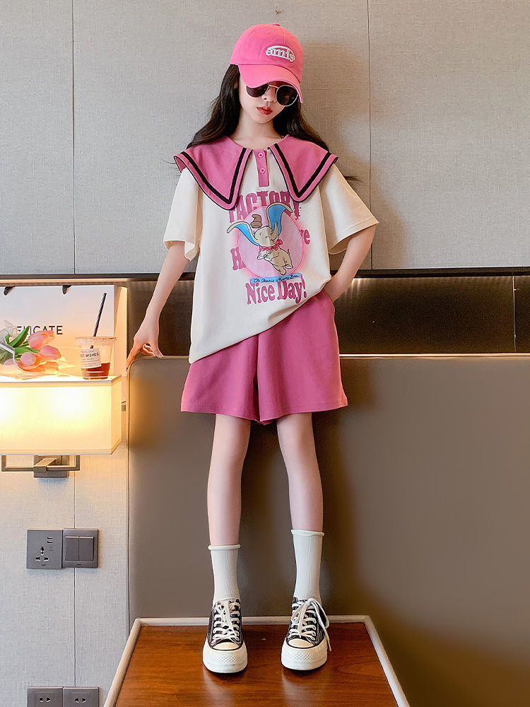 <!--女童夏季套装2024新款时髦洋气夏装女大童POLO衫纯棉短袖儿童短裤-->