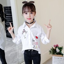 Childrens clothing girls shirt 2021 new autumn childrens cotton white coat little girl Korean version of foreign style shirt tide