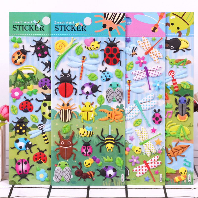 Cute Insect Stereo Bubble Stickers for Kidsren Boys and Girls Kindergarten Reward Stickers Seven-Star Ladybug Beetle