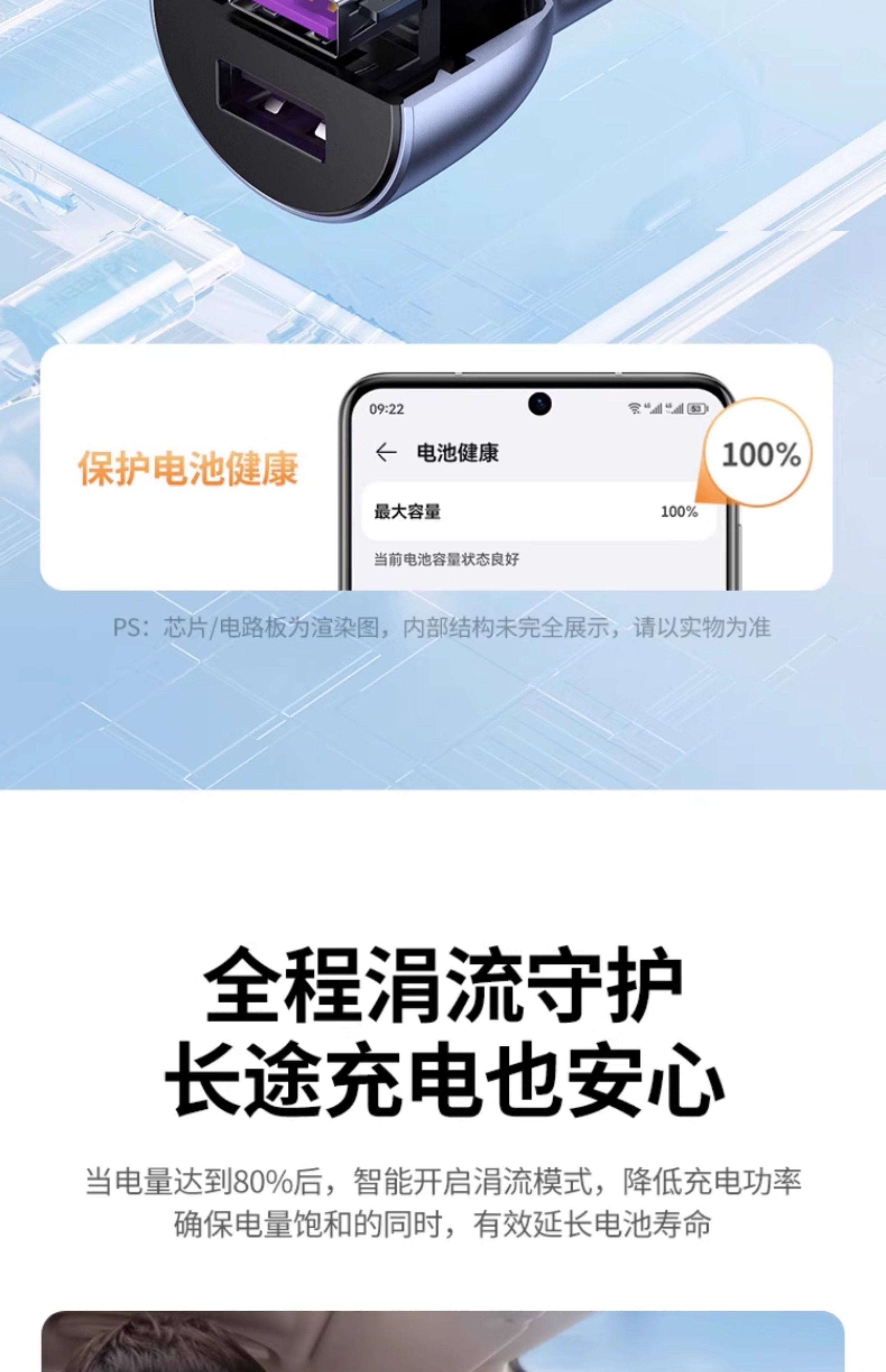 【中国直邮】 绿联 车载充电器 1个 (适合苹果8-15全系/安卓手机) 汽车快充电头一拖二双USB 总功率34.5Wmax