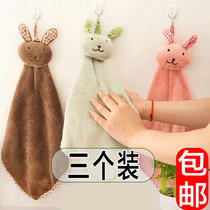 3 kitchen toilet coral velvet hand towel hanging cute absorbent thick towel double-sided rag wash cloth