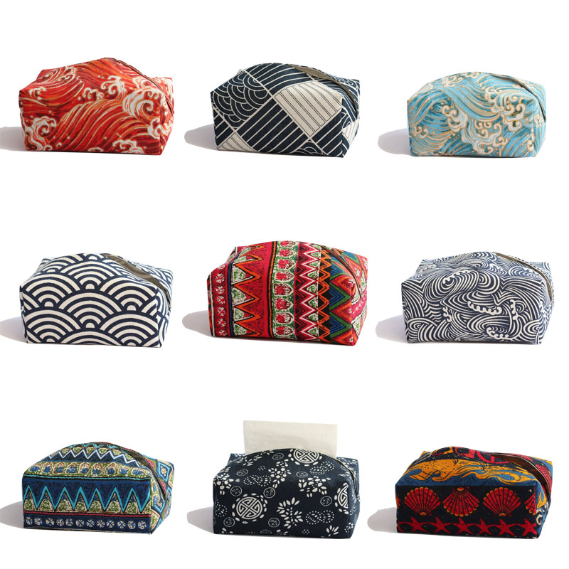 Paper Towel Box Cover On-board National Wind Red Festive Cute Steam Car Living Room New Chinese Table Cloth Art Sanitary Paper Box