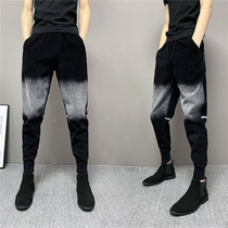 Autumn and winter mens thickened corduroy casual pants low waist autumn slim-fitting pants Tide brand stretch Harlan trousers