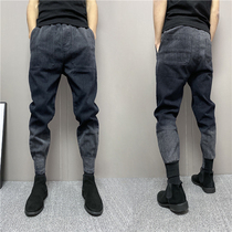 Spring and Autumn Mens Thin Casual Jeans Mid-waist Trend Small Foot ankle-length pants Micro-elastic Bundle Feet Haren Pants