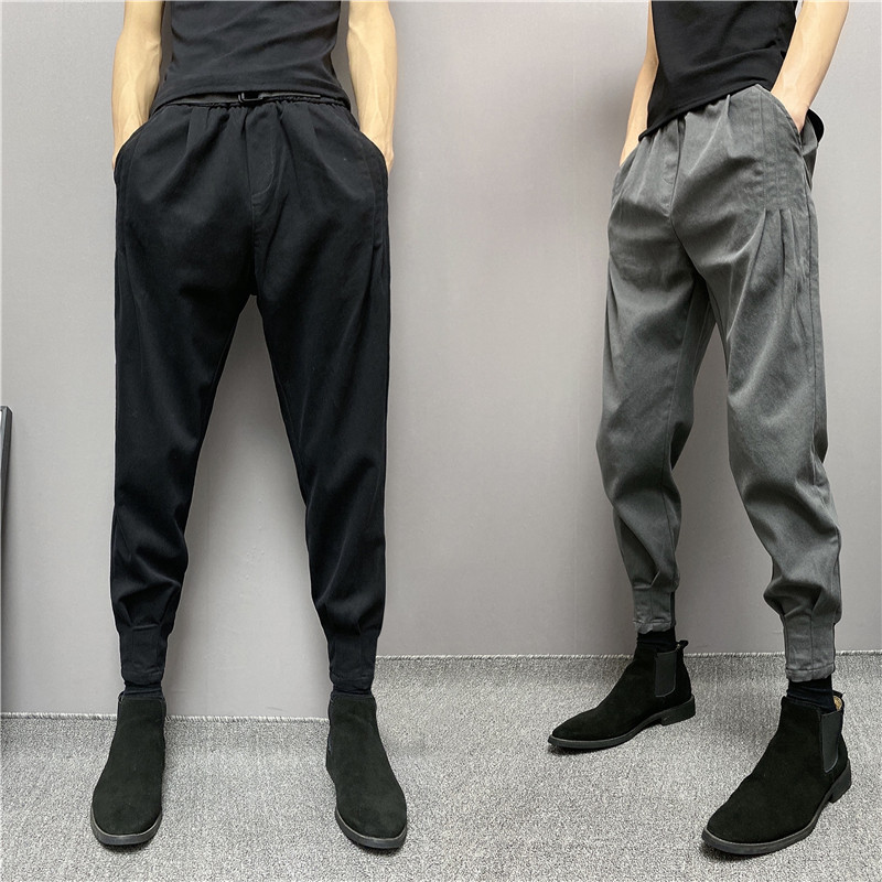 Fall Youth Small Foot Popular Casual Pants Micro-Play Midway Waist Bunch Foot Spirit Little Boy Pure Color Kharen Clothing Pants
