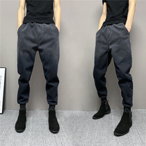 Autumn thick mens small feet slim slim jeans wide legs stretch stretch leg Haren pants Black trend casual trousers