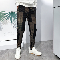 Knitted pants men winter casual multi-pocket thickened casual pants body splicing 100 lap trendy youth small leggings