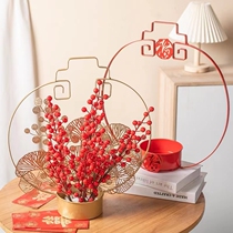 New Chinese New Year floral class decoration with blessing characters gold frame vase ornaments Chinese style iron flower basket portable flower stand